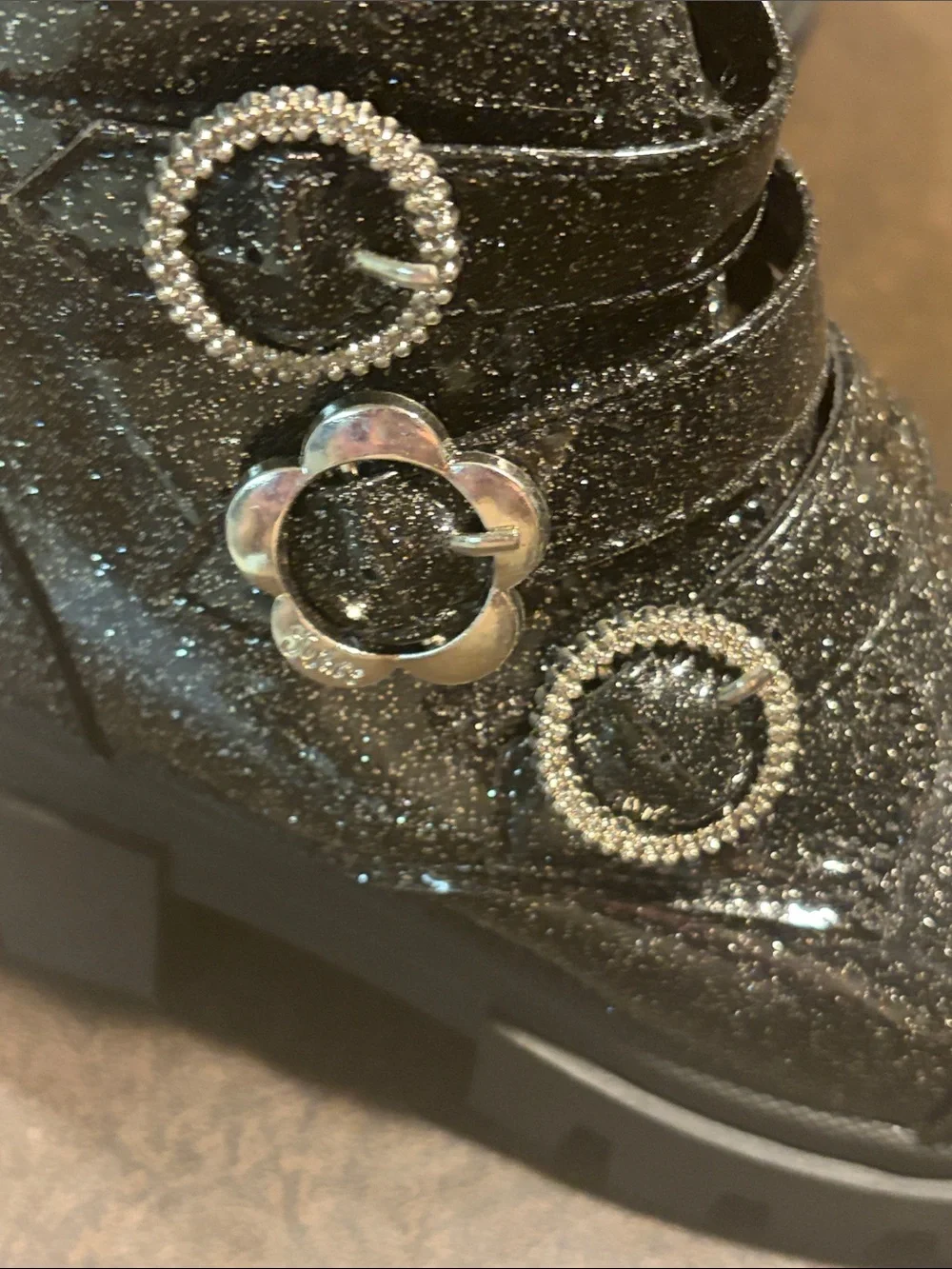 Justice Girls Black Glitter Buckle Ankle Boots